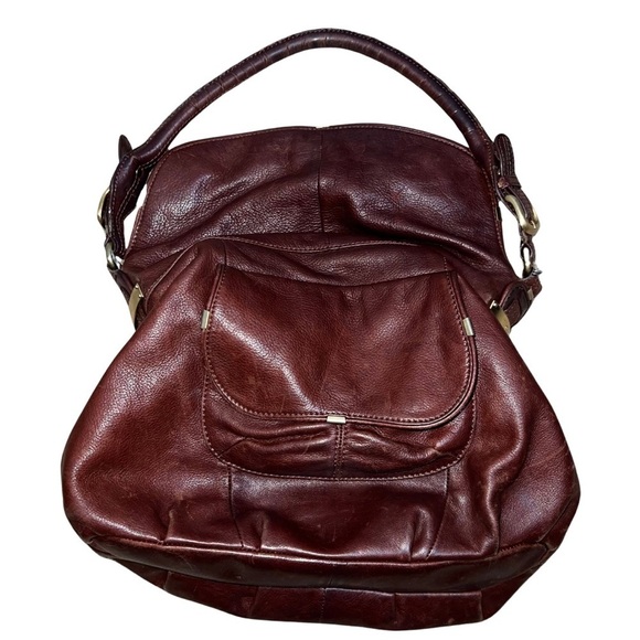 B. Makowsky Brown Leather Shoulder Bag Tote Purse - Picture 1 of 15